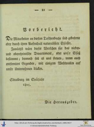 Vorbericht.