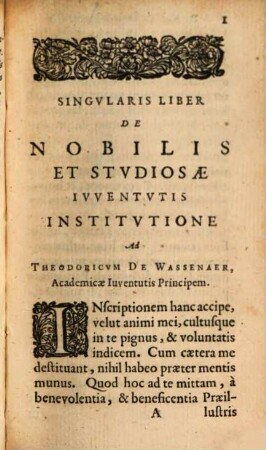 Liber de nobilis et studiosae juventutis institutione