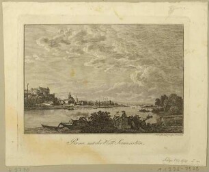 Stadtansicht von Pirna mit dem Sonnenstein und der Marienkirche von Nordosten über die Elbe, aus Engelhardts und Veiths Mahlerischen Wanderungen durch Sachsen?