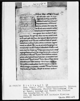 Ephraim Syrus, Sermones und Faustus Cassinensis, Vita Sancti Mauri etcetera — Initiale D (ominus noster), Folio 48recto