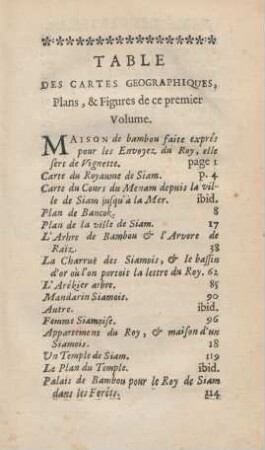 Table des cartes geographiques, plans, & figures de ce premier volume