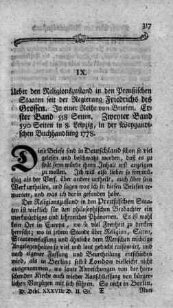 Ueber den Religionszustand in den preußischen Staaten seit der Regierung Friedrichs des Großen. In einer Reihe von Briefen. Bd.1.2.