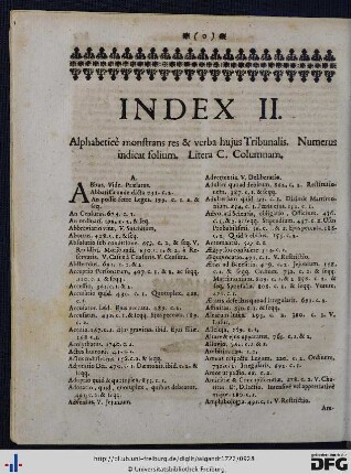 Index II. Alphabeticè monstrans res et verba hujus Tribunalis.