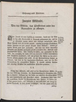 Zweyter Abschnidt. Von den Mitteln, das Christentum unter den Raurachern zu pflanzen