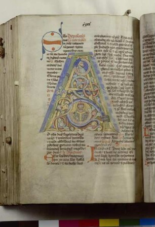 Ratmann-Sakramentar — Schriftseite mit figürlich verzierter Initiale, Folio fol. 199v