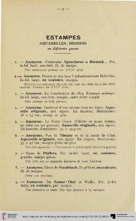 Estampes, aquarelles, dessins en différents genres (Nr. 1-395)