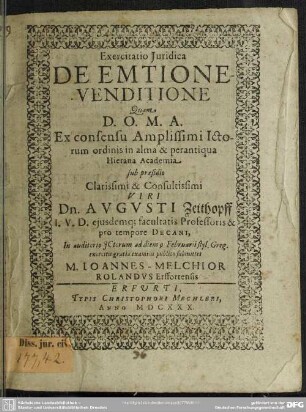 Exercitatio juridica De emtione venditione