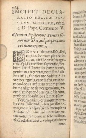 Incipit Declaratio Regvlae Fratrvm Minorvm, edita à D. Papa Clemente V.