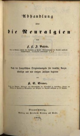 Abhandlung über die Neuralgien