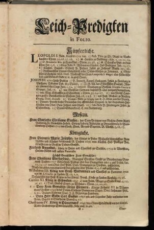 Leich-Predigten in Folio.