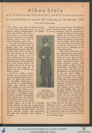 Alban Stolz als Volksschriftsteller und Vinzenzmann.