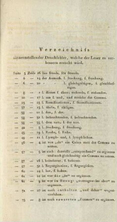 Verzeichniss sinnentstellender Druckfehler, welche der Leser zu verbessern ersucht wird