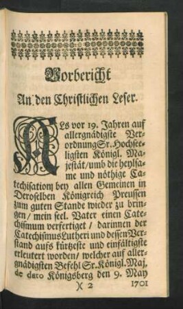 Vorbericht An den Christlichen Leser.