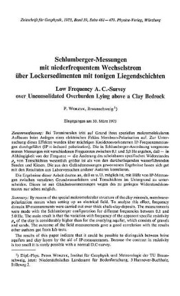 Schlumberger-Messungen mit niederfrequentem Wechselstrom über Lockersedimenten mit tonigen Liegendschichten