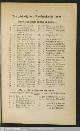 Verzeichniß der Ausschußmitglieder des Vereins für innere Mission in Leipzig