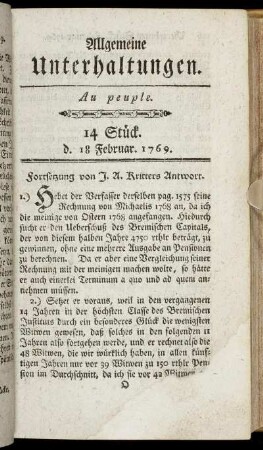 14 Stück. d. 18. Februar 1769.