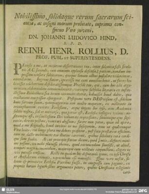 Nobilissimo, Solidaque rerum Sacrarum Scientia...