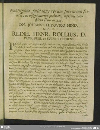 Nobilissimo, Solidaque rerum Sacrarum Scientia...