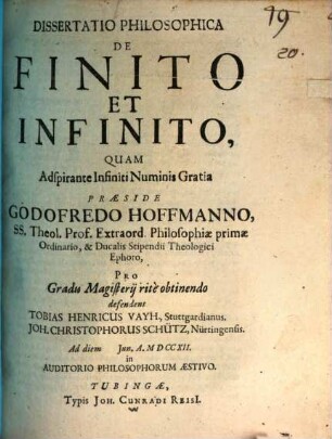 Diss. philos. de finito et infinito