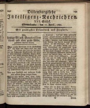 XVI. Stück. Sonnabends: den 21. April, 1787.