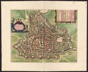 Stadtplan von Padua, Italien, kolorierter Kupferstich, ca. 1730 : Padova : [Stadtpl.] / F. de Wit Excudit. - Amstelodami//Amsterdam : F. de Wit, s.a. [ca. 1730]. - 1 Plan : Kupferstich ; 39 x 49 cm. - Titelkartusche oben links, Legendenkartusche oben rechts. - Mit Gebäudekennzeichn.
