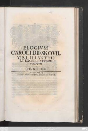 Elogivm Caroli Dieskovii Viri Illvstris Et Excellentissimi