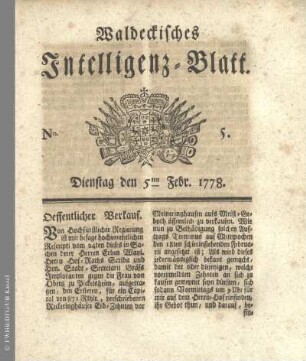 No. 5. Dienstag den 5ten Febr. 1778