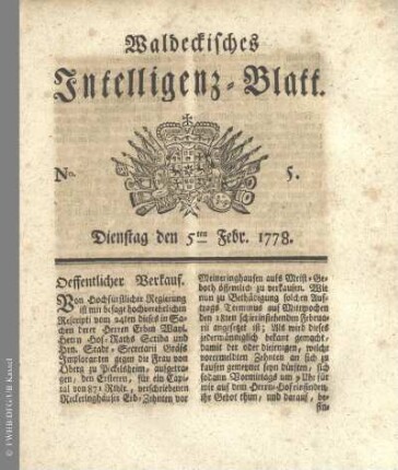 No. 5. Dienstag den 5ten Febr. 1778
