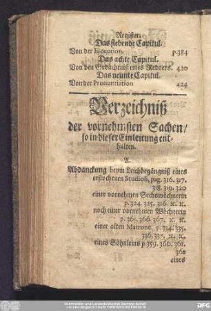 Verzeichniß der vornehmsten Sachen, so in dieser Einleiung enthalten.