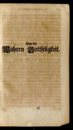 Von der Wahren Gottseligkeit.