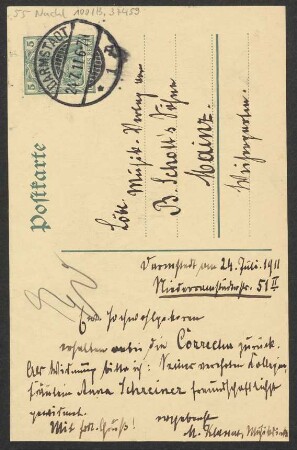 Brief an B. Schott's Söhne : 24.07.1911