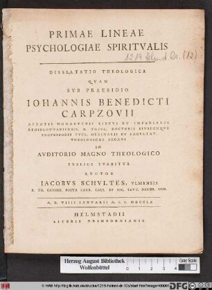 Primae Lineae Psychologiae Spiritvalis : Dissertatio Theologica