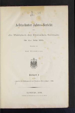 18.1895(1896): Jahresbericht über die Tätigkeit der Deutschen Seewarte