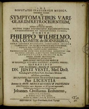 Disputatio Inauguralis Medica, Exhibens Casum De Symptomatibus Variolarum Retrocedentium