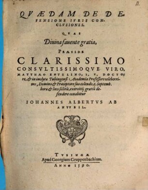 Quaedam de defensione iuris conclusiones