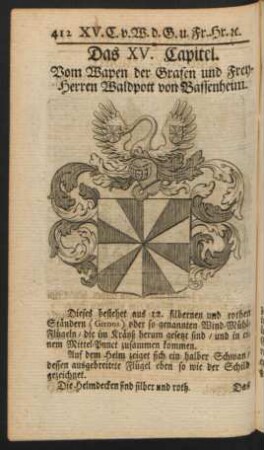 Das XV. Capitel. Vom Wapen der Grafen und Freyherren Waldpott von Bassenheim