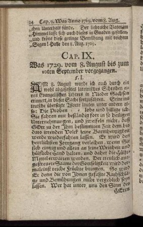 Cap. IX. Was 1729. vom 8. August bis zum 10ten September vorgegangen.