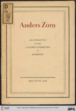 Anders Zorn : Ausstellung : Gemälde, Aquarelle, Bronzen, Radierungen