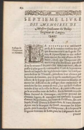 Septieme Livre Des Memoires De Messire Guillaume Du Bellay ...