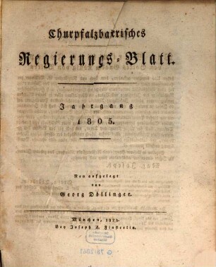 Churpfalzbaierisches Regierungsblatt. 1805
