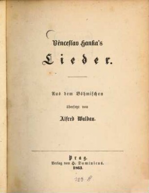Lieder : Aus dem Böhmischen übersetzt von Alfred Waldau