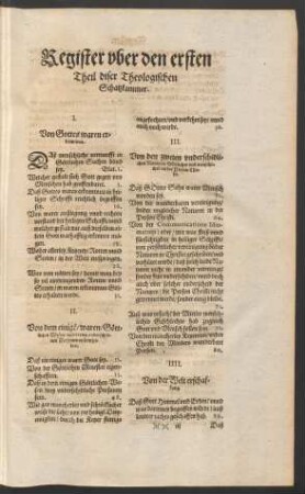 Register uber den ersten Theil diser Theologischen Schatzkammer.