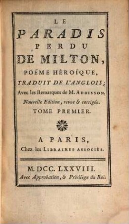 Le Paradis Perdu De Milton : Poeme Héroique. 1