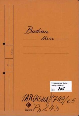 Personenheft Hans Budian (*02.12.1904), SS-Hauptsturmführer