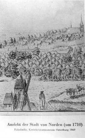 Osterburg. Stadtansicht von Norden, 1710, Repro, Ausschnitt