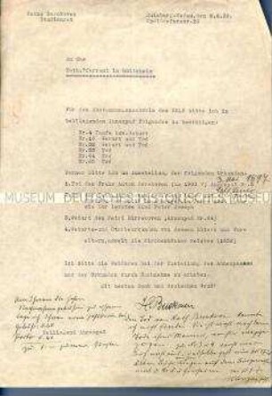 Schreiben mit der Bitte um Bestätigung von Eintragungen im Ahnenpass - Familienkonvolut