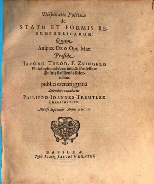 Volumen ... Disputationum Iuridicarum Selectiorum: Ex difficilimis & utiliss. Iurium materiis Desumtarum: a Clariss. & Praestantiss. Viris in celeberrima Basil. Acad. publice Propositarum : In ordinem huncce, quantum fieri potuit, Redactarum: & nunc denuo In gratiam plurimorum LL. Studiosorum, maxime Haec desiderantium, Recusarum: Per Joan. Jacobum Genathium, praedictae Acad. Typographum ... ; indicem singularum sequentes monstrabunt pagellae, 1
