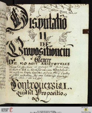Disputatio II: De Propositione in Genere