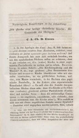 57-64 Nachträgliche Bemerkungen zu der Abhandlung "Ich glaube eine heilige christliche Kirche, die Gemeinschaft der Heiligen"
