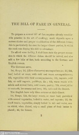The bill of fare in general